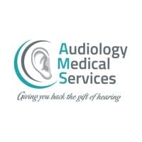 Audiology Medical Services logo featuring an ear icon and tagline about hearing health