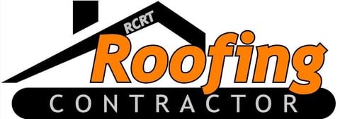 RCRT Roofing Contractor logo with house roof icon and orange text on black banner