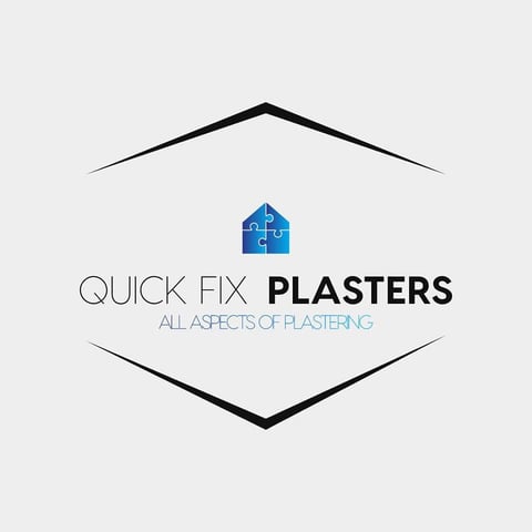 Quick Fix Plasters logo with blue house icon and text stating all aspects of plastering