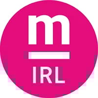 Mastodon Ireland community logo, magenta circular badge with white m symbol and IRL text