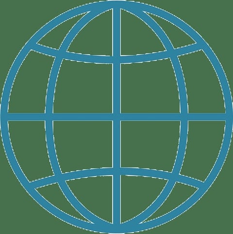 Globe grid icon with blue lines showing latitude and longitude coordinates on green background