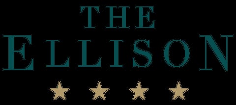 The Ellison logo with teal text and four gold stars on a black background