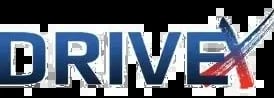 DRIVEx logo with blue text and red X graphic element on transparent background